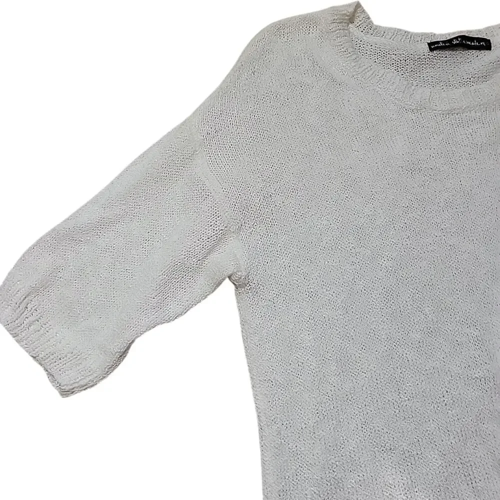 Women's United States Sweaters Open Knit Micro Crochet Knot Tied L Cream White